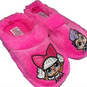 LOL Doll Girls Slippers HOT PINK Fluffy XL 2-3